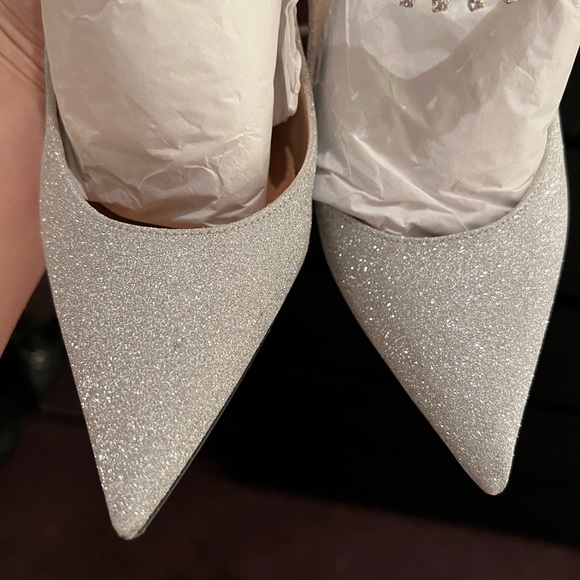 Jimmy Choo Bing 100mm Glitter Leather Mules, Silver 37 - Picture 8 of 10